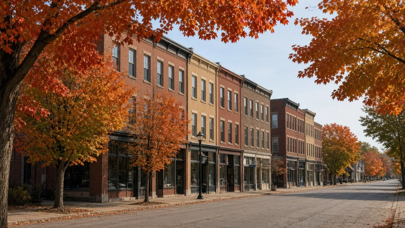 Mount Vernon main street with autumn maples